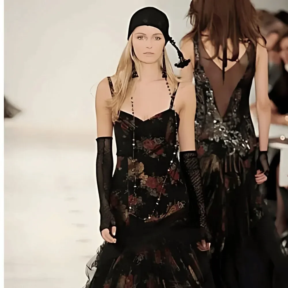 Ralph Lauren Collection Fall 2010 Black Fingerless Lace Crochet Gloves